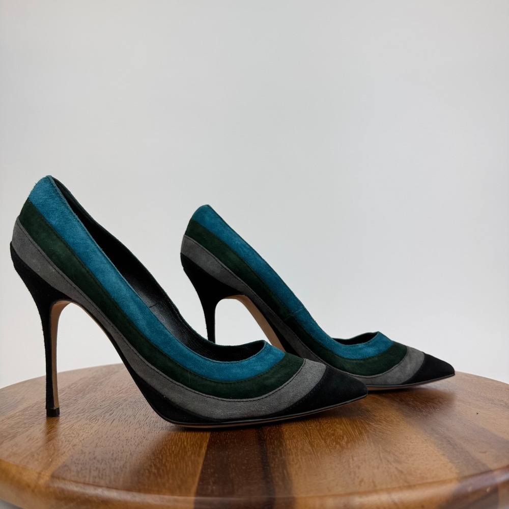 Womens Manolo Blahnik  Striped Suede Stiletto Heels Pumps Shoes Size 39 US 9 GUC
